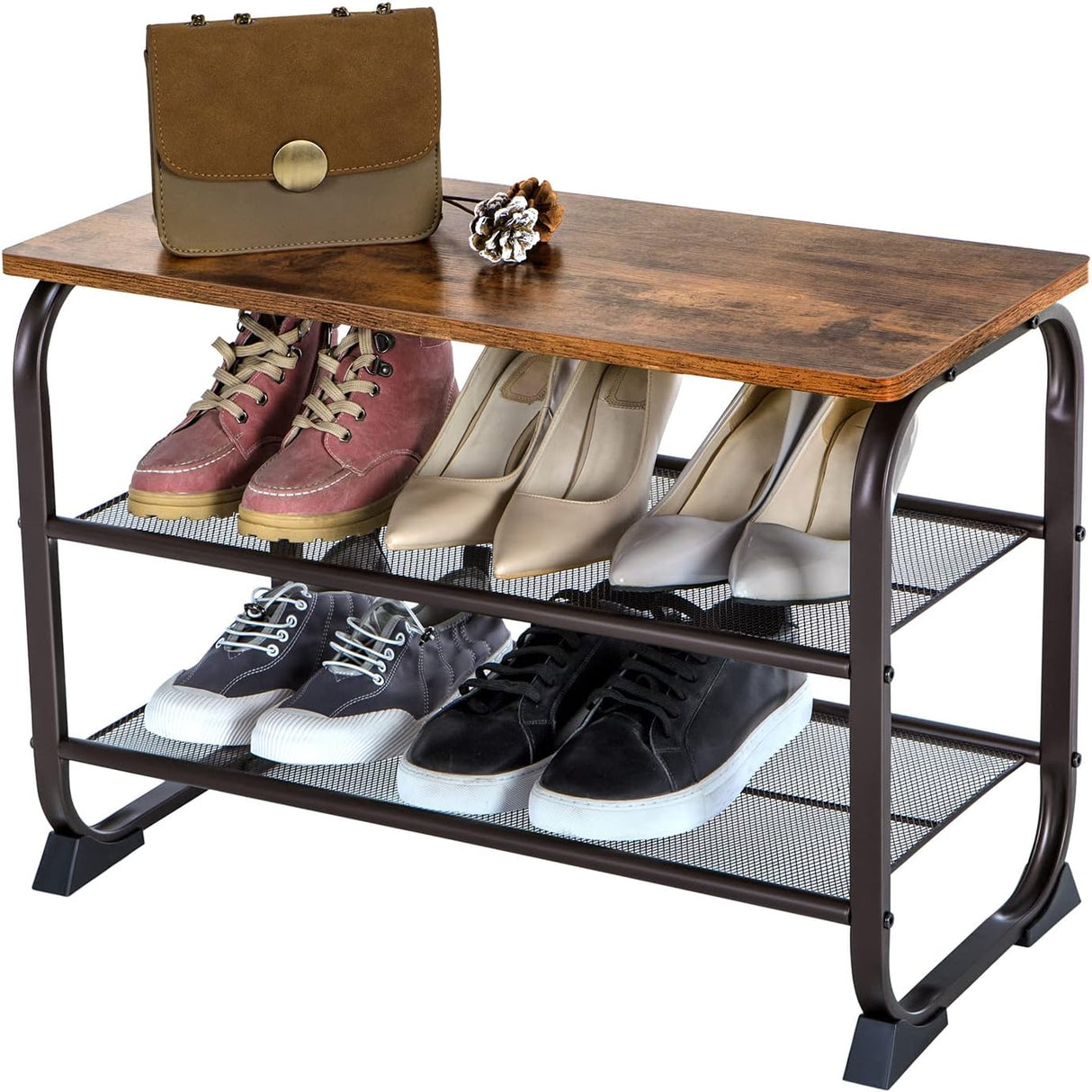 Banco de Zapatos VASAGLE, Estante 3 Niveles, Estilo Industrial