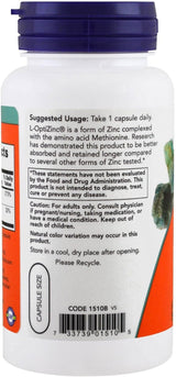 Suplemento Now Foods: L-Optizinc Soporte Inmune 30 mg 100un