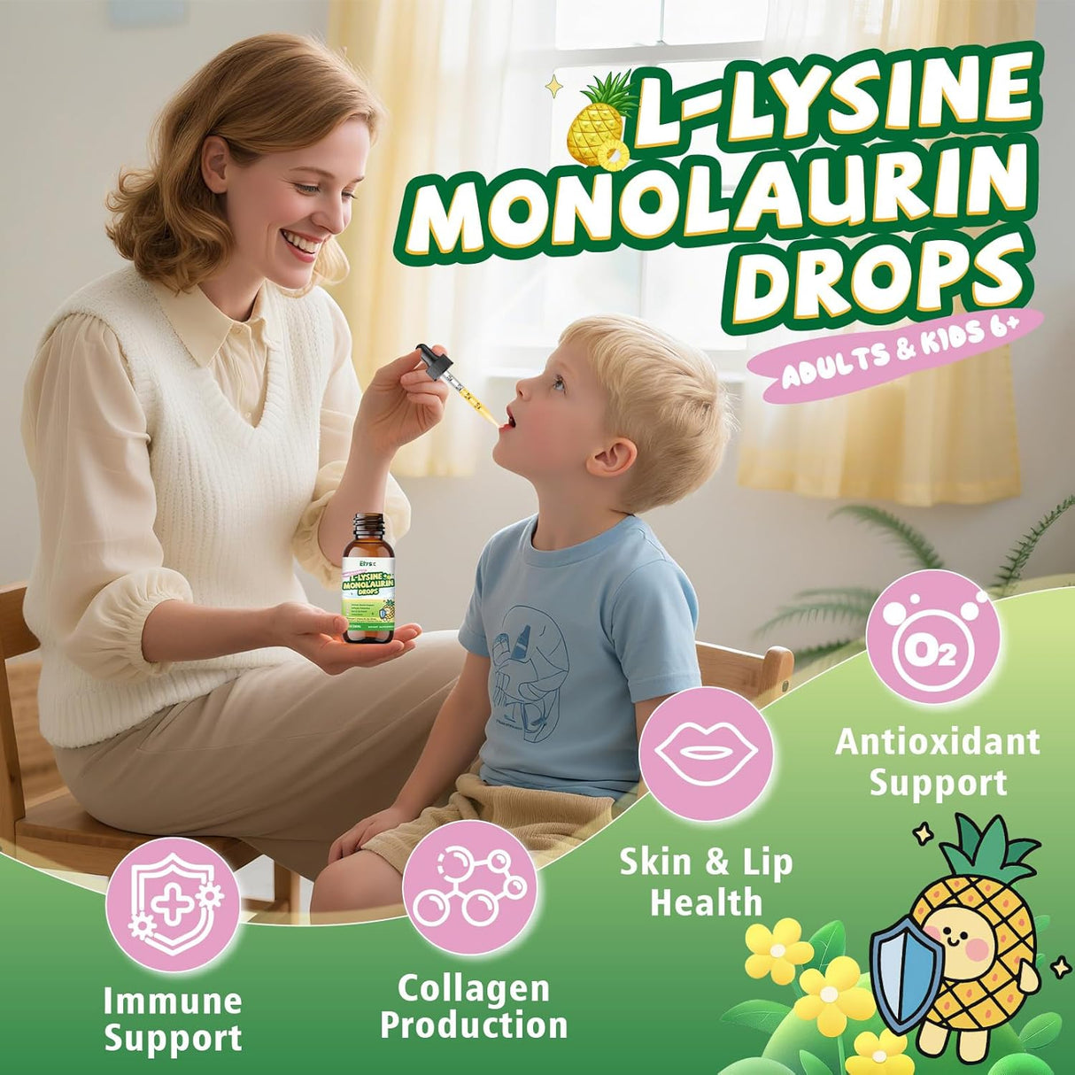 L-Lysina Monolaurina Líquido Suplemento 1000mg, Inmuno 2FL OZ