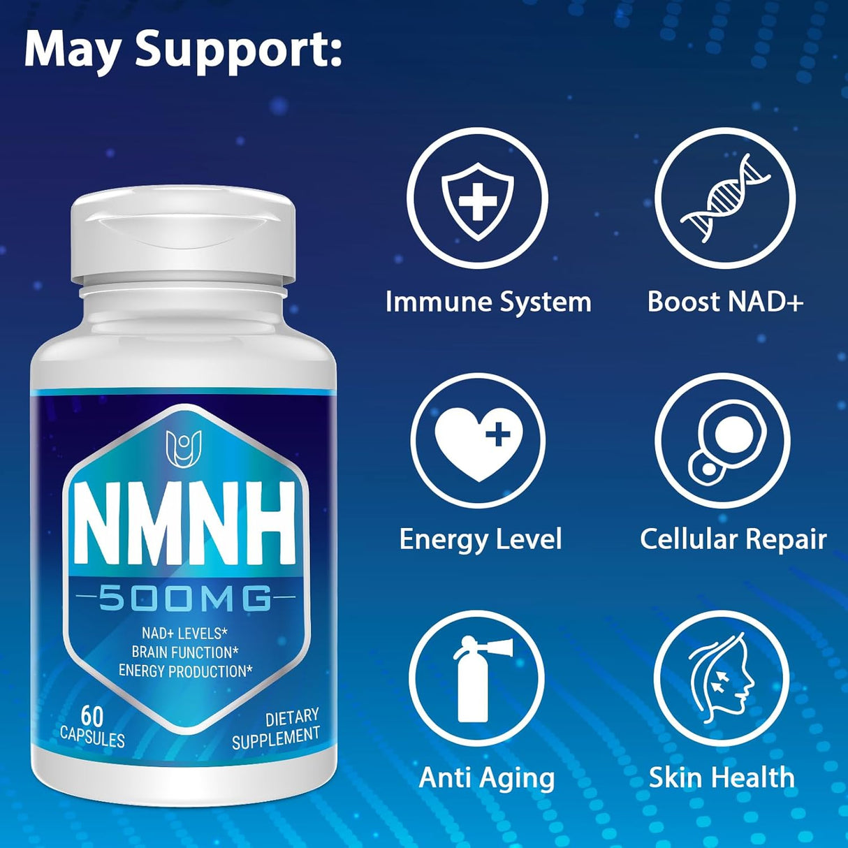 NMNH 500mg Suplemento NAD+ Antienvejecimiento y Energía