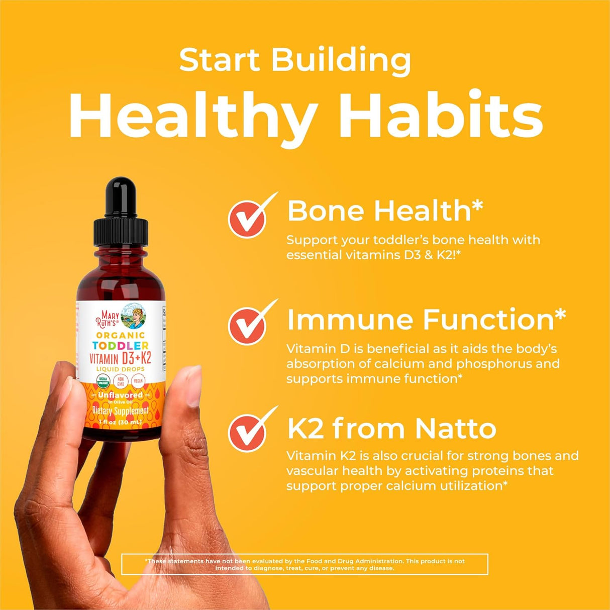 Suplemento Líquido D3 K2 | Vegano, Non-GMO, Gluten Free | 1 Fl Oz