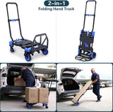 Carretilla 2 en 1 Plegable, 330LB, Ruedas, Mango Retráctil