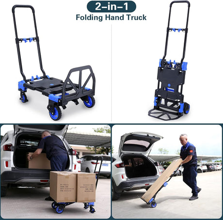 Carretilla Plegable 2 en 1, Capacidad 330LBS, Ruedas 4, Modelo X