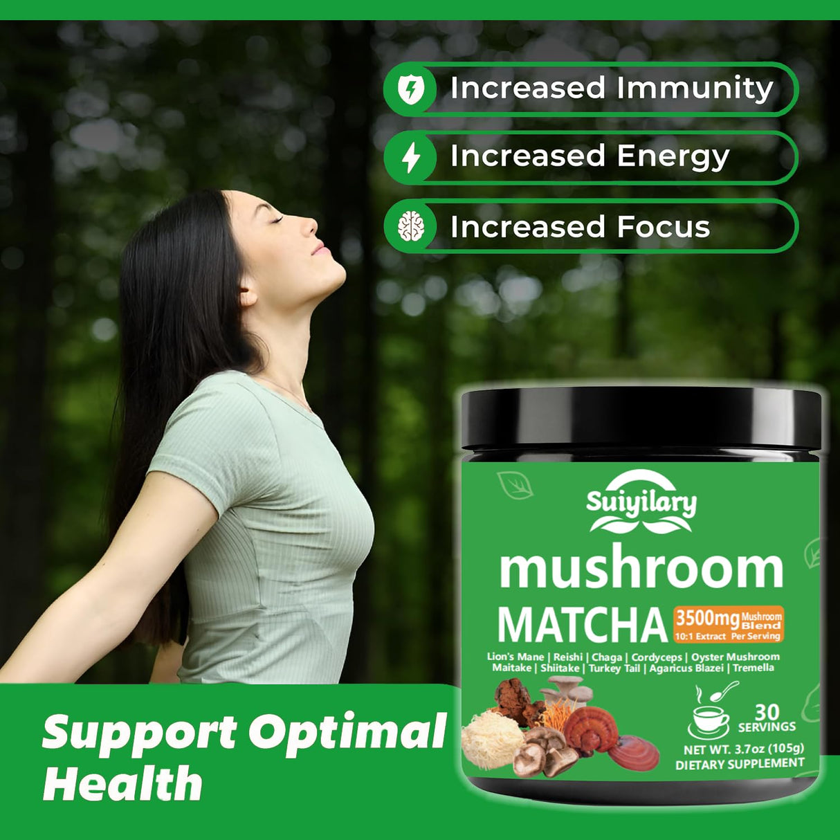 Polvo de Matcha con Hongos, 3500mg, 30 Porciones, 10:1