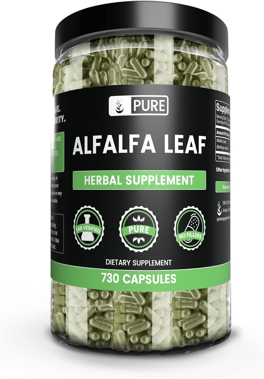 Hoja de alfalfa natural 100% pura sin estearatos ni rellenos