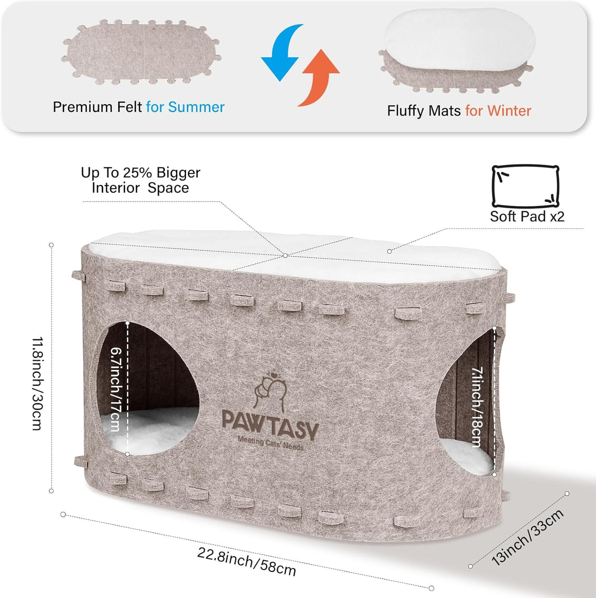 Cueva para gatos de felpa con almohadas lavables - Modelo: 22 lbs