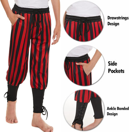 Pantalón de pirata medievales para niños rojo talla 4 - 5T