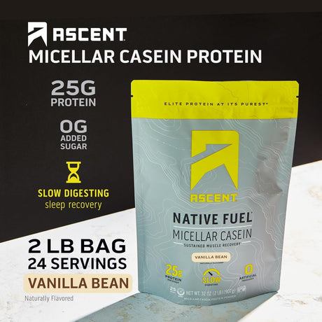 Ascent Proteína Caseína - 25g, Sin Azúcar, Sin Aditivos, Vanilla