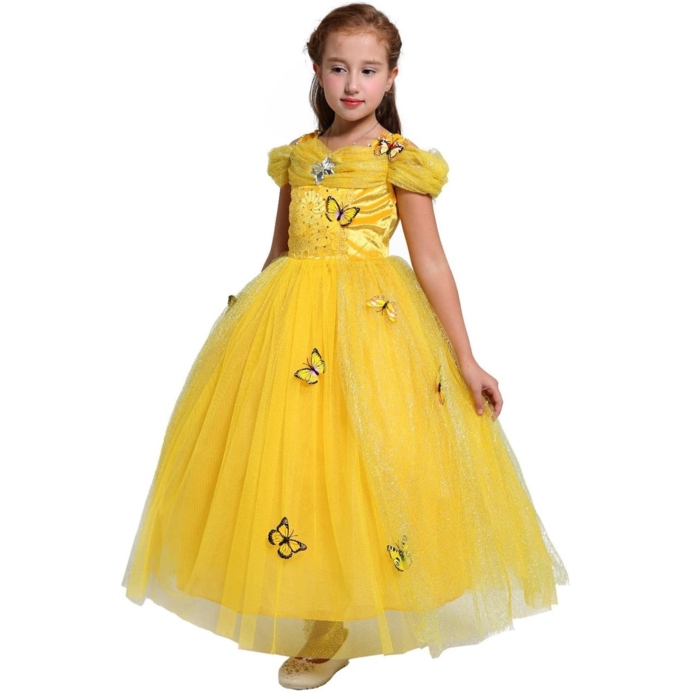Disfraz de princesa amarillo para niñas con mariposas 5-6