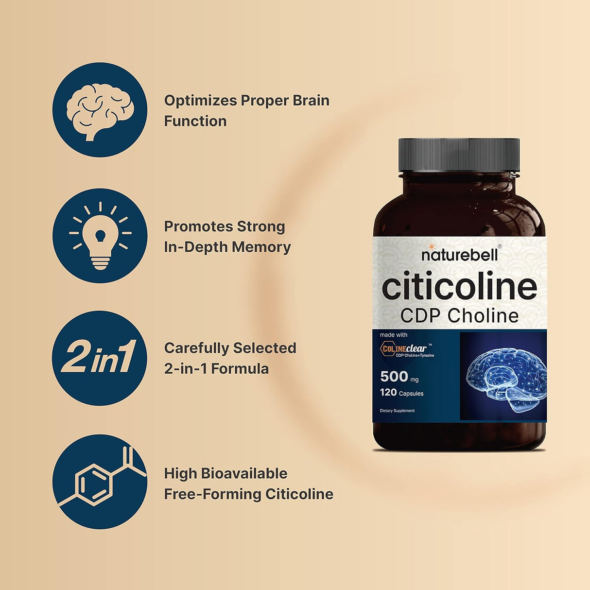Suplementos de citicolina, colina CDP, dosis optimizada