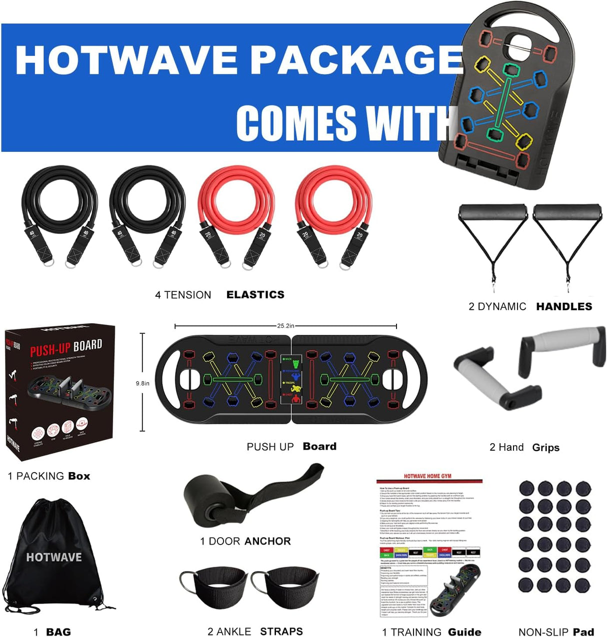 Tablero de Flexiones HOTWAVE, portátil 20 en 1, modelo patentado