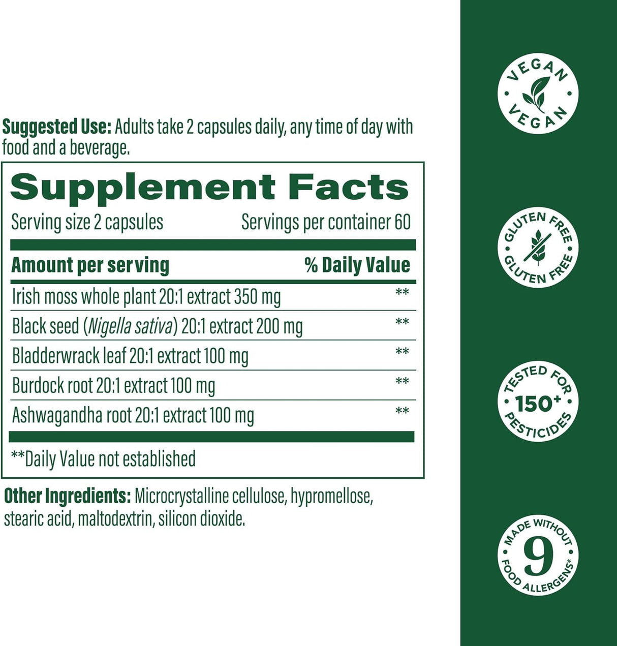 MegaFood Sea Moss Complex - 7000mg, Black Seed, Ashwagandha, 120 cápsulas