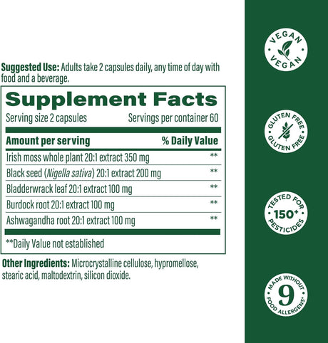 MegaFood Sea Moss Complex - 7000mg, Black Seed, Ashwagandha, 120 cápsulas