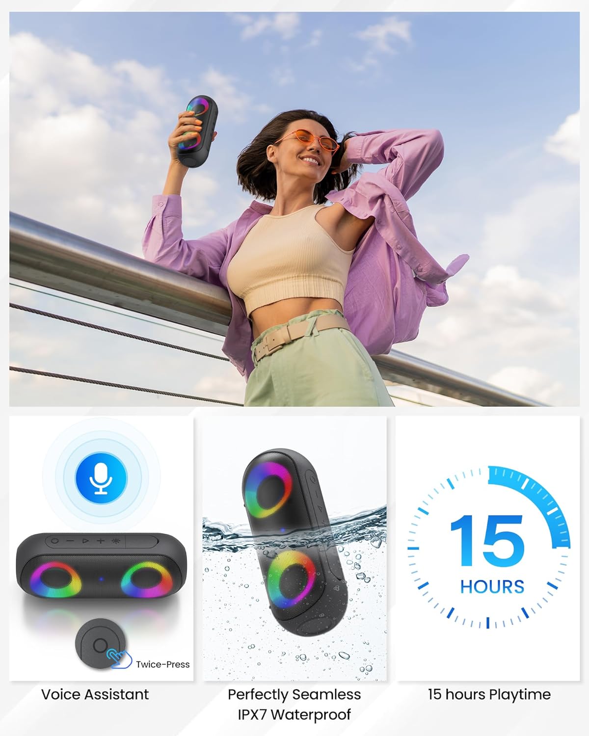 Altavoz Bluetooth Portátil de 30W IPX7 con Luces RGB