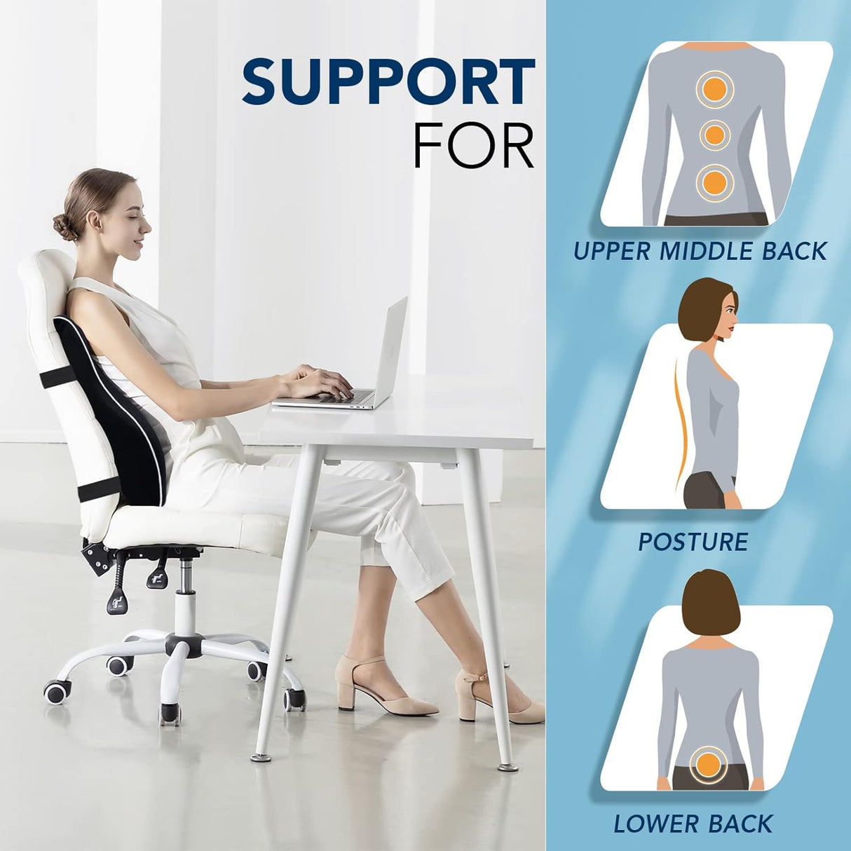 Cojín Lumbar para Auto y Oficina, Espuma Viscoelástica, 3D