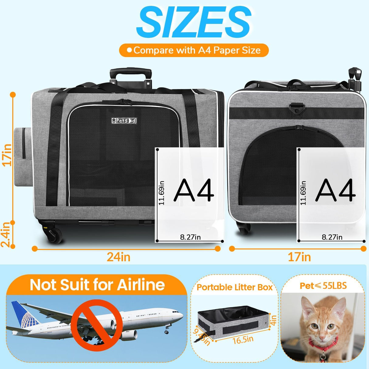 Transportín Extra Grande con Ruedas Petskd para Mascotas