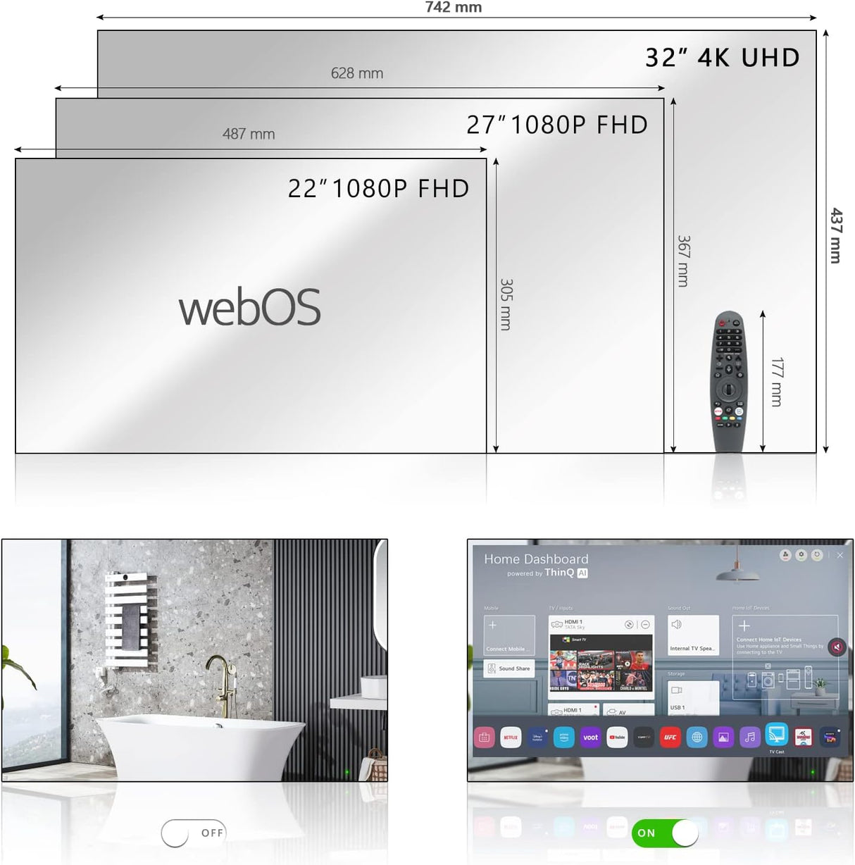 Televisor Espejo 32'' 4K Soulaca, WiFi, Alexa, Bluetooth, 2024