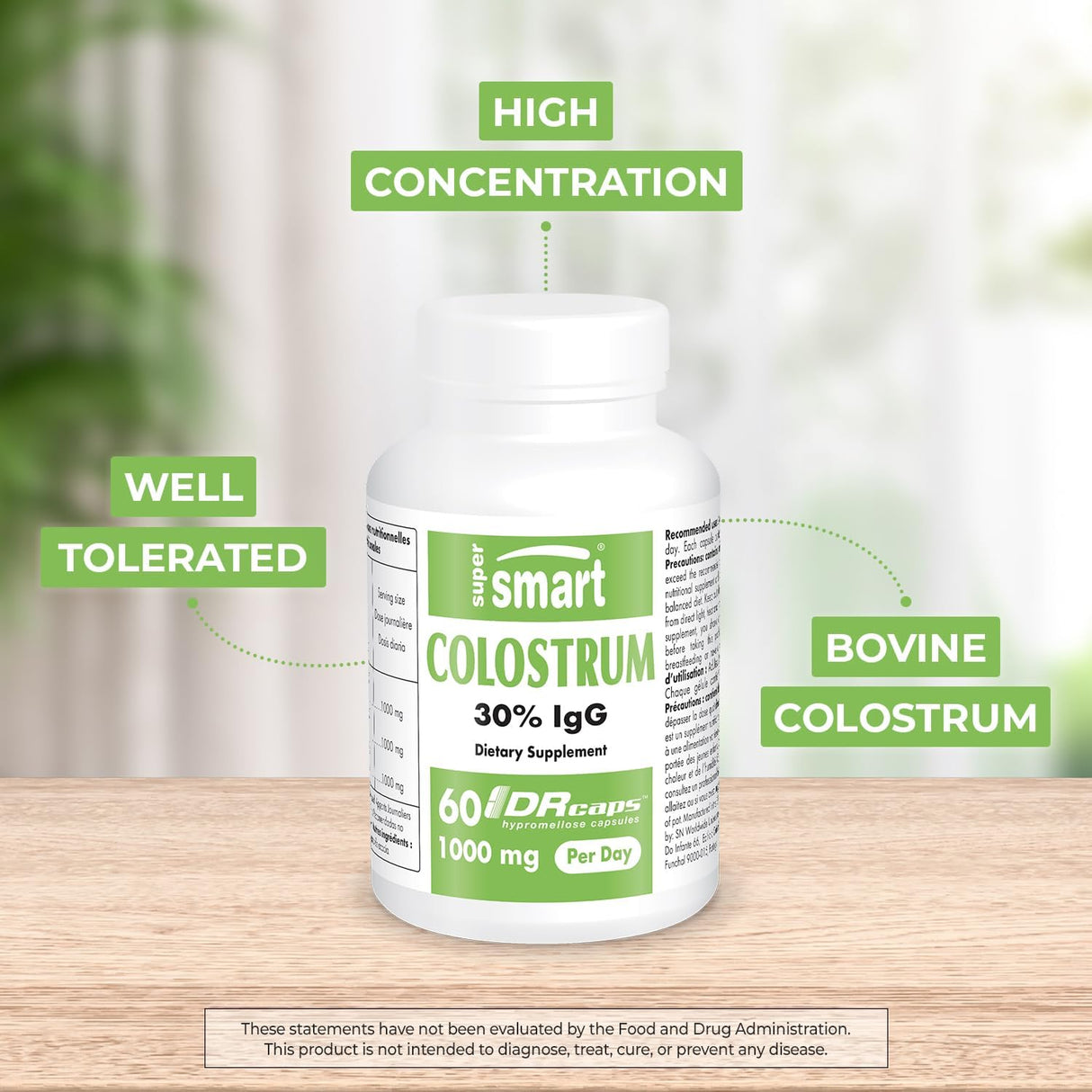 Suplemento de Colostro 1000mg - Supersmart, 60 cápsulas DR