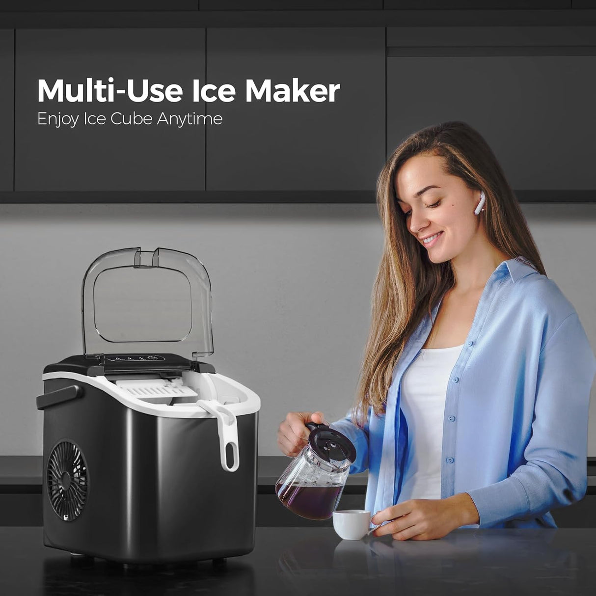 Máquina de Hielo Crzoe, 26Lbs/24H, 9 Cubos en 6 Min, Auto-Limpieza