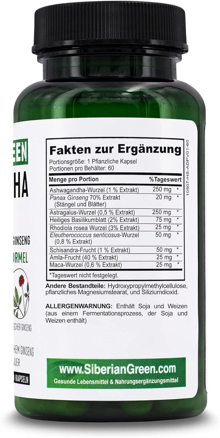 Suplemento Raíz de Ashwagandha orgánica con astrágalo 60 cáp