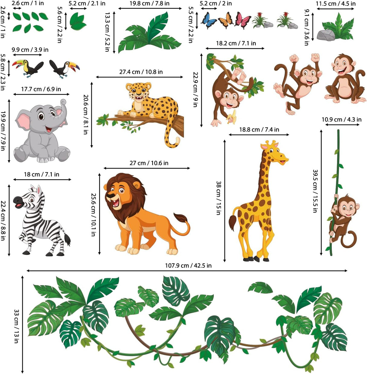 DECOWALL Stickers Animales Selva DSL-8069 para Niños