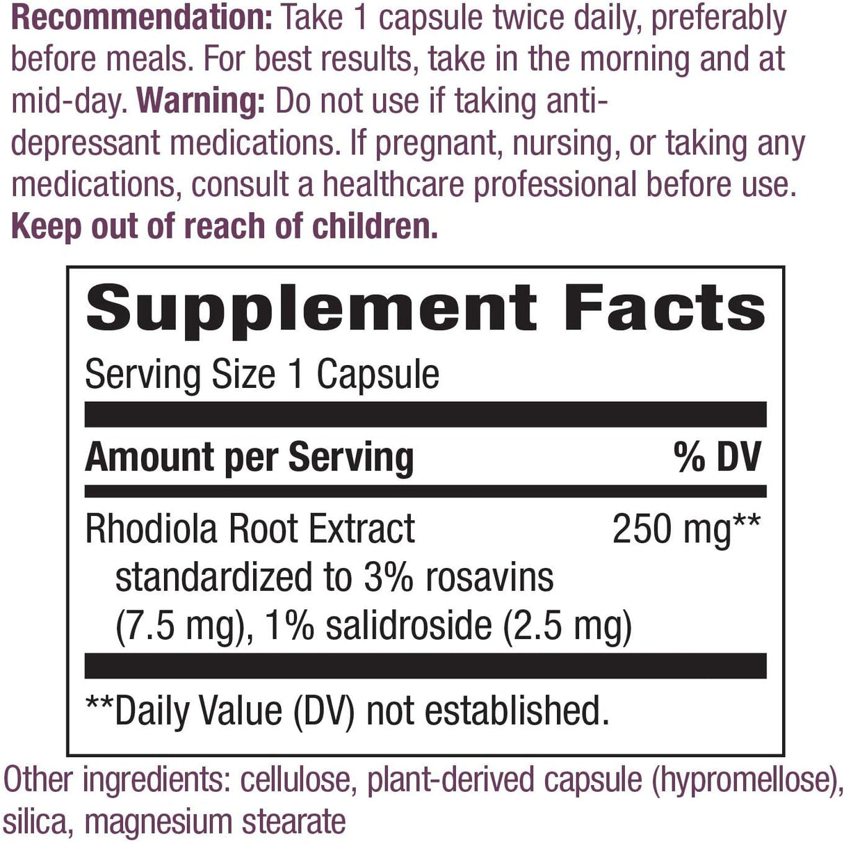 Suplemento Extracto prémium Rhodiola Energy sin OMG 250 mg