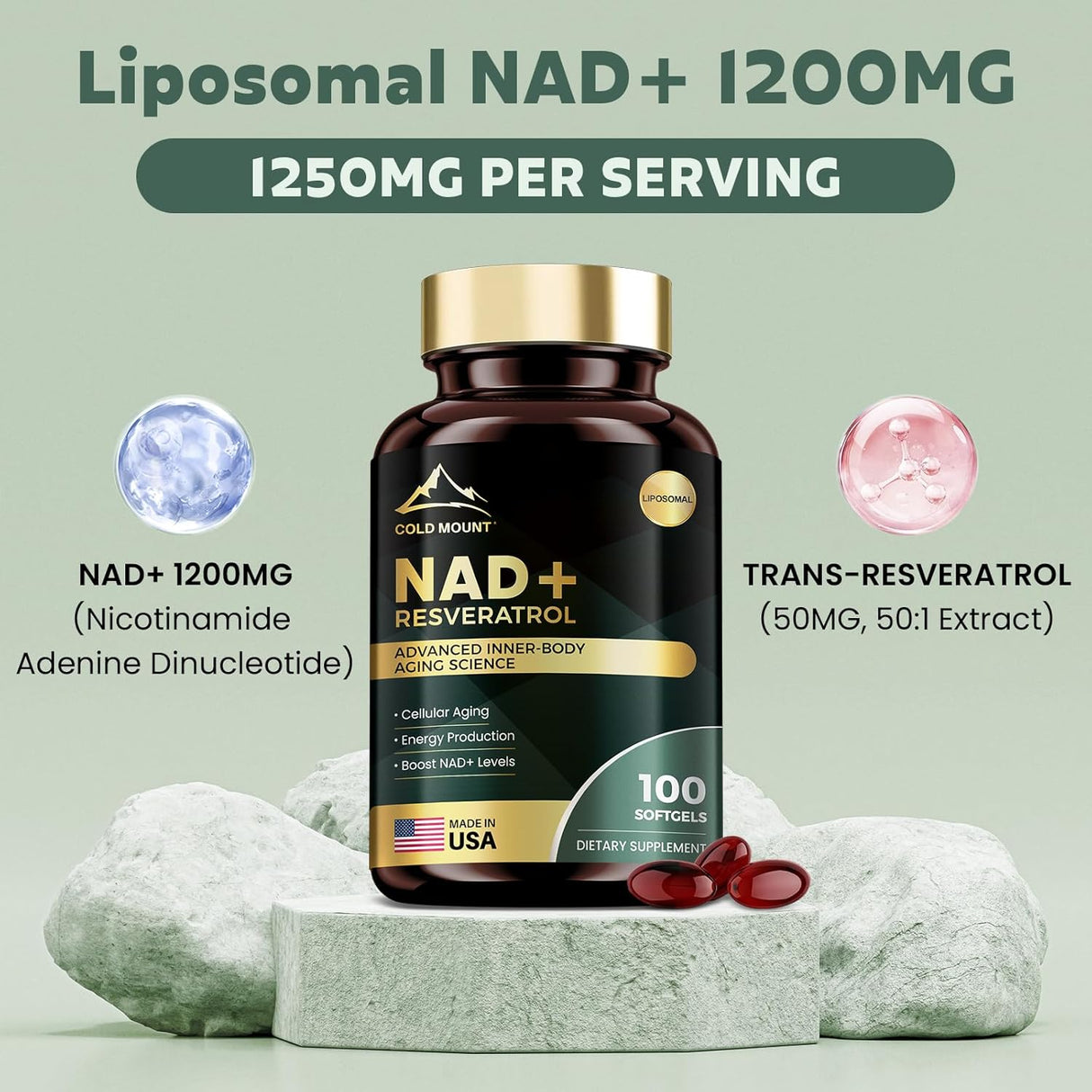 Suplemento Liposomal NAD+ 1200mg, Energía y Antienvejecimiento