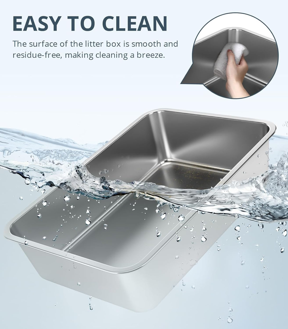 Caja de arena para gatos de acero inoxidable WENBOKMIN