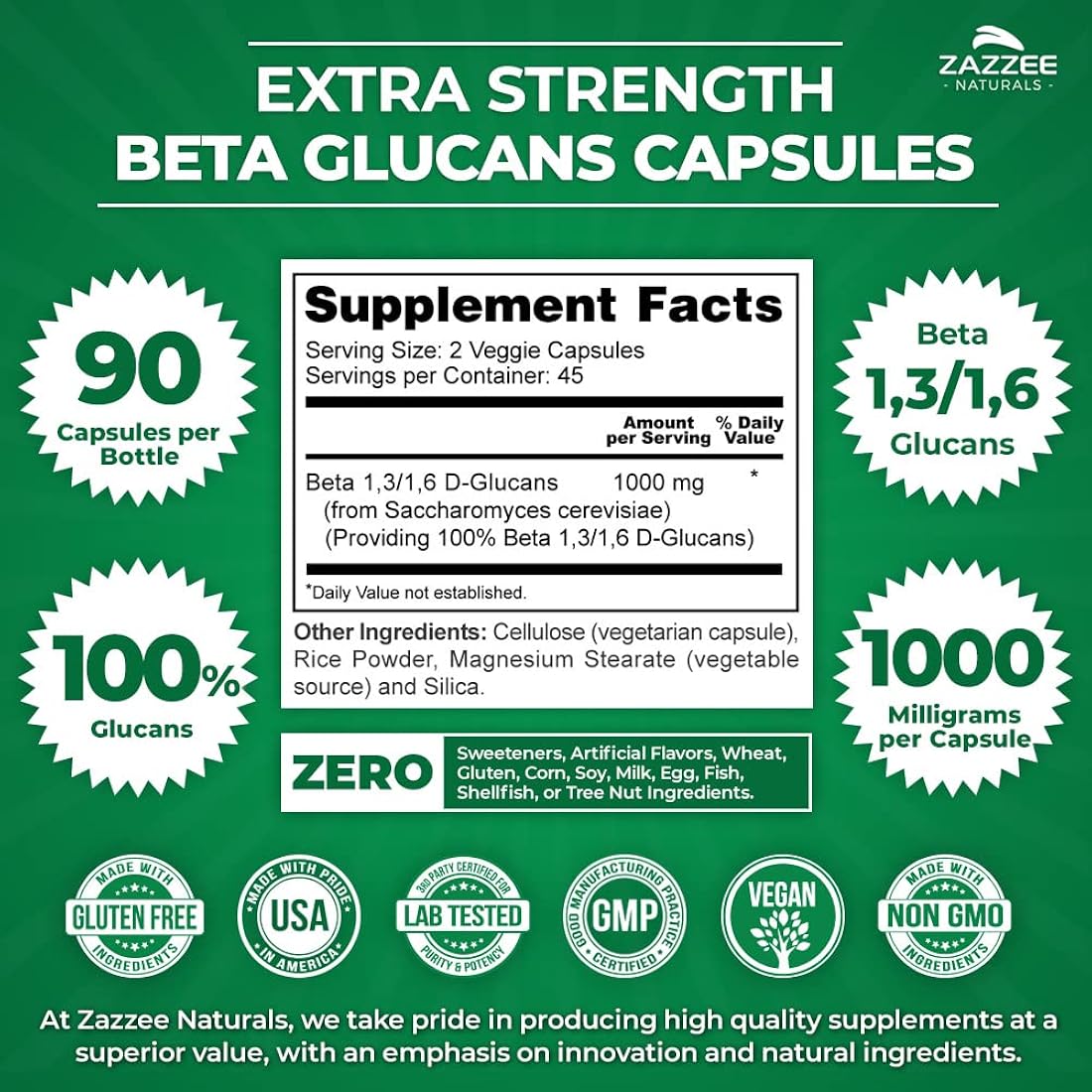 Suplementos Alimenticios contenido de glucano 90 cápsulas