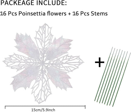 Flores Poinsettia Artificial 16 Pcs - Wironlst, Decoración Navideña