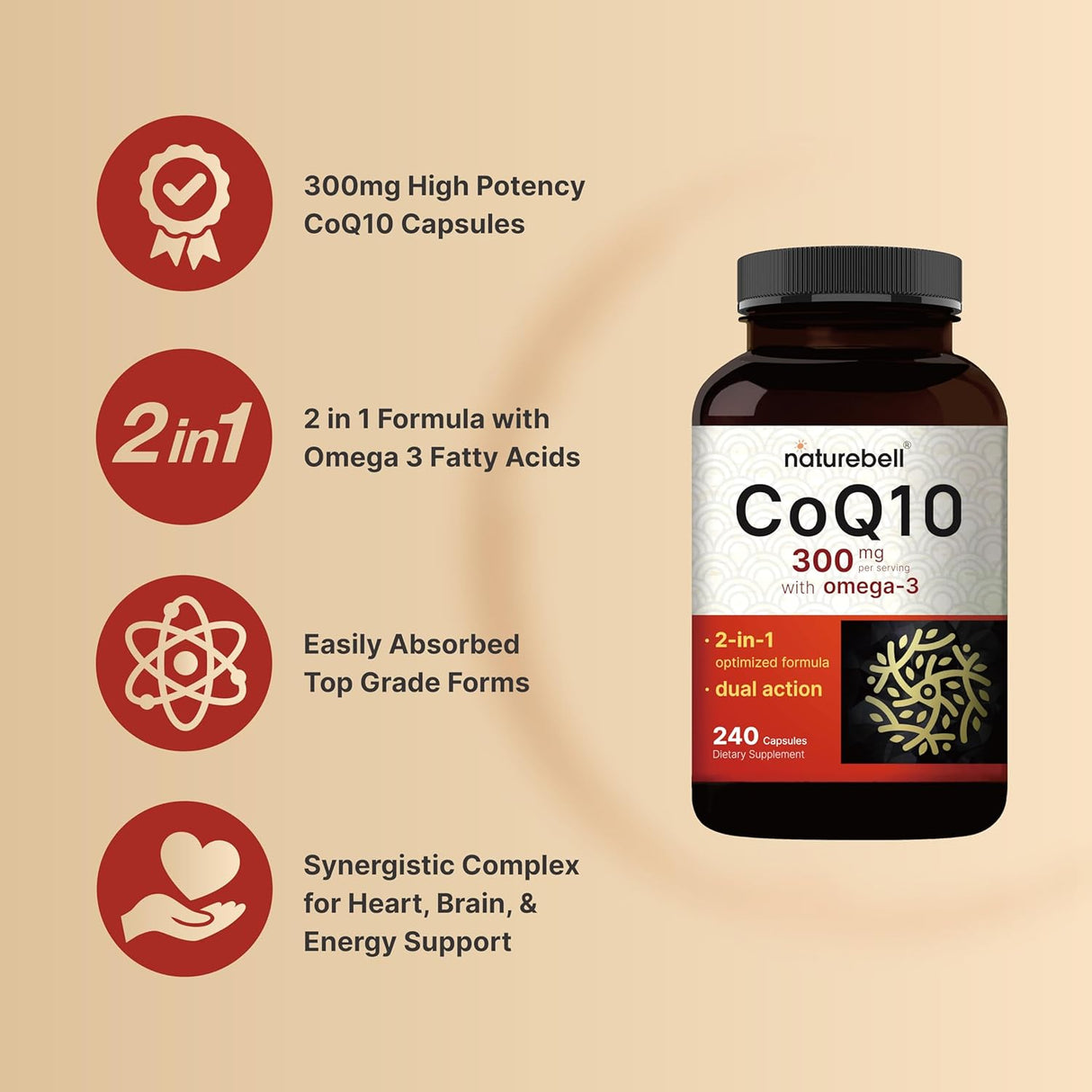 CoQ10 Omega 3 300mg 240 Cápsulas Suplemento Antioxidante