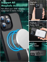MGNAOOI - Funda magnética para iPhone 13 Pro, calidad militar probada, apta MagSafe, posterior translúcido mate, teclas de aleación de aluminio, antihuellas, caídas y arañazos, 6.1&nbsp;pulgadas, negra