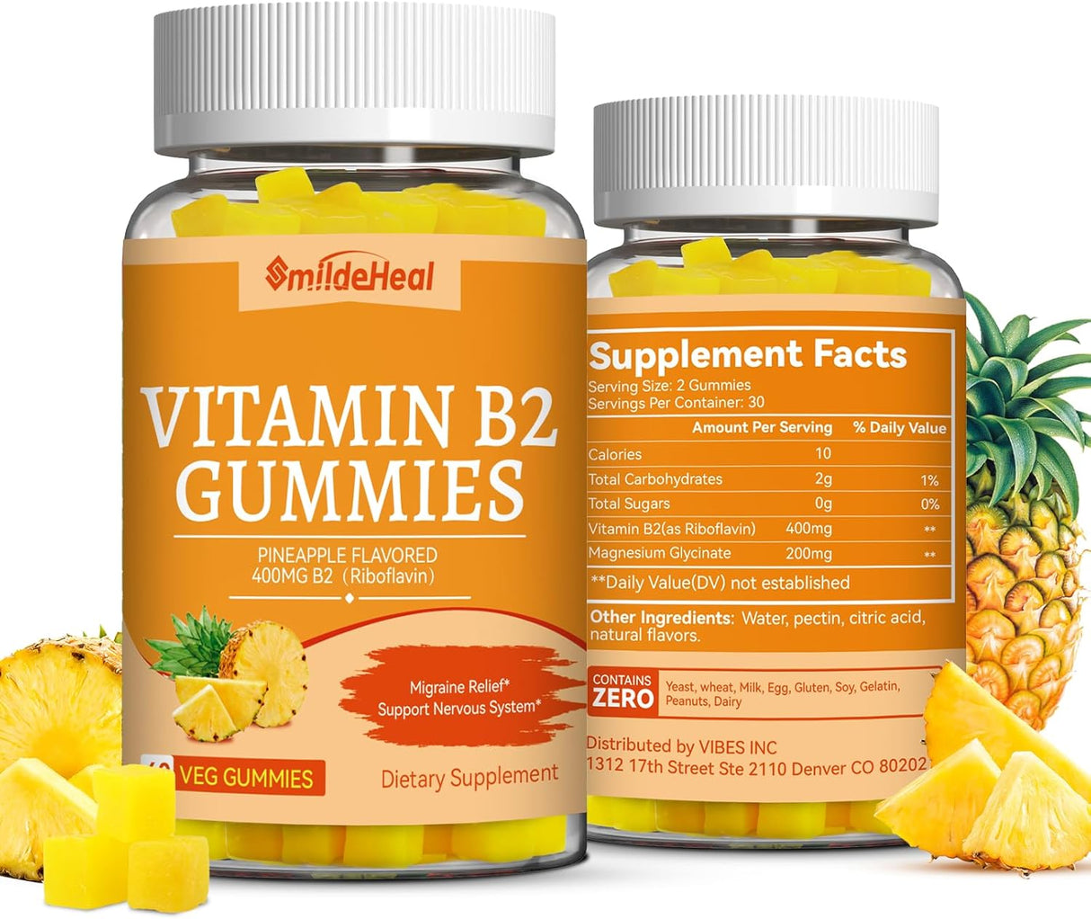 Vitamin B2 Gummies, Suplemento Vegano 400mg, 120u