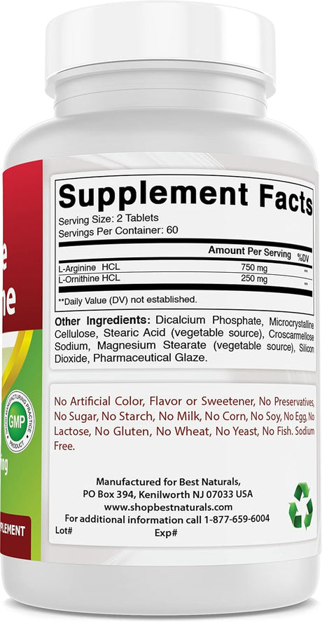 Best Naturals L-Arginina L-Ornitina 1000mg 120 Tabs