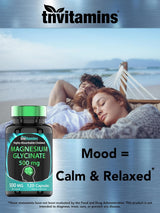 Magnesio Glicinato 500mg, 120 cápsulas, para dormir y nervios