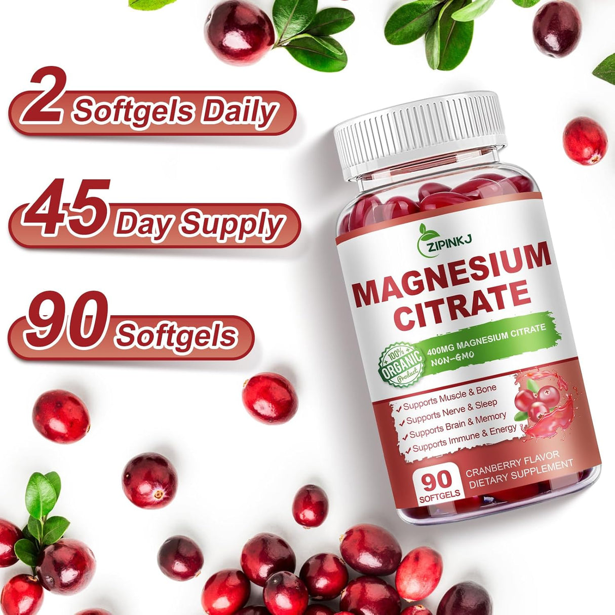 Citrato de Magnesio con Vitamina D3, B6 y Arándano, 180 cápsulas