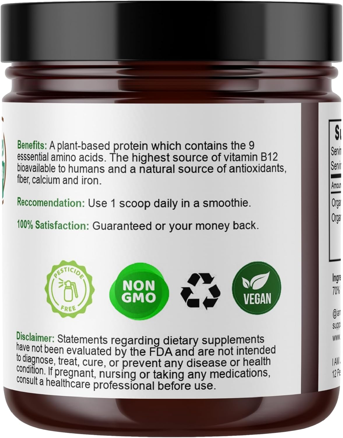 Polvo de proteína de lentejas de agua  de vitamina B12