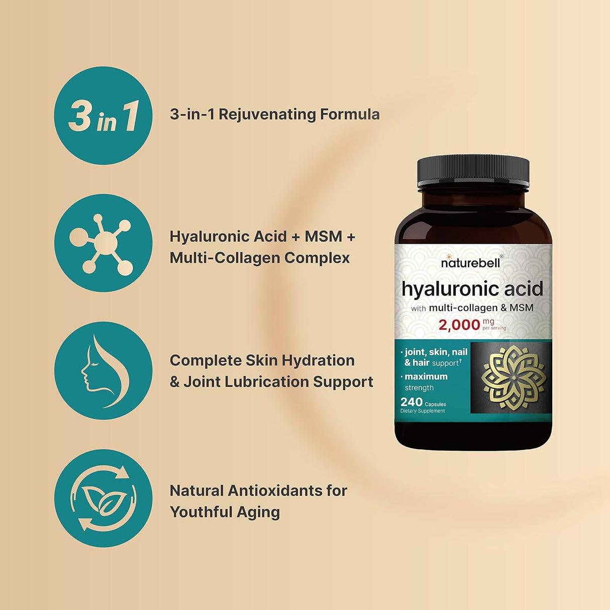 Suplementos de ácido hialurónico 240 cápsulas