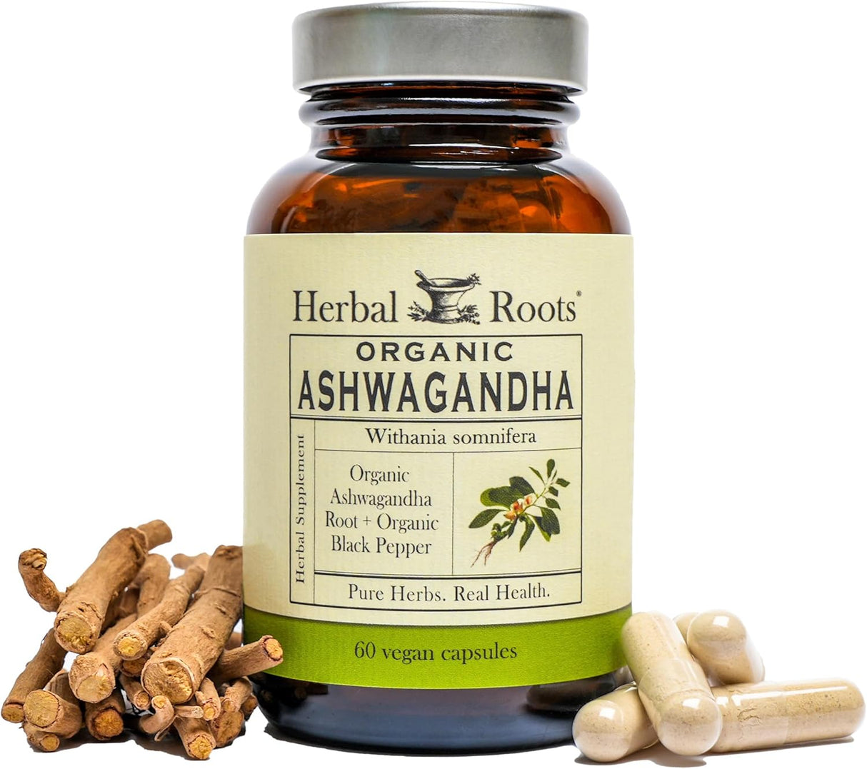 Cápsulas de Ashwagandha Herbal Roots | Fuerza Extra | 60 Veganas
