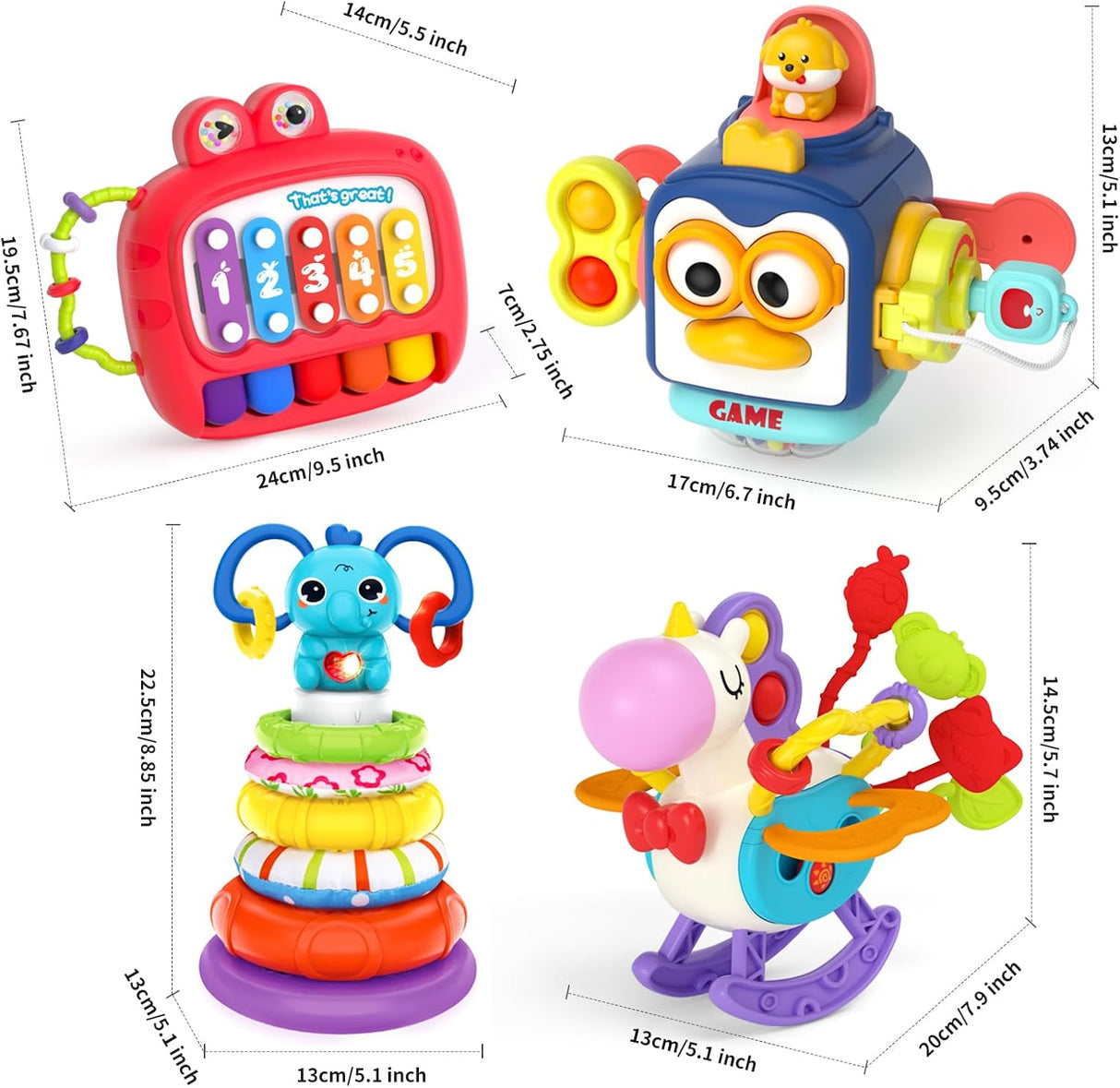 Juguete 4 en 1 para bebés, marca desconocida, piano y cubo.