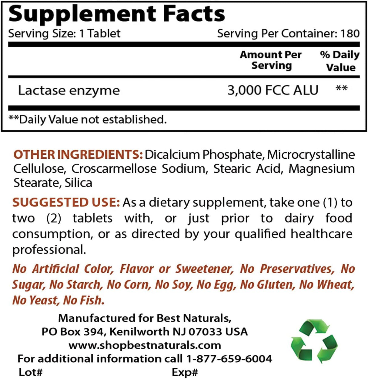 Suplementos Alimenticios enzimática de lactasa acción rápida