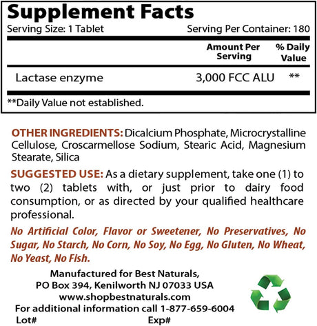 Suplementos Alimenticios enzimática de lactasa acción rápida
