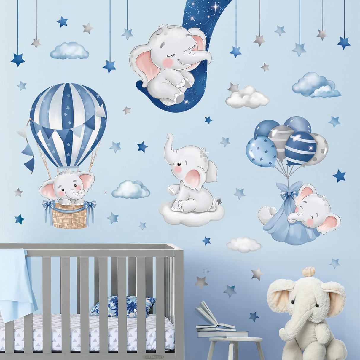 Vinilos de Elefante Dormilón Decalmile con Globos y Estrellas