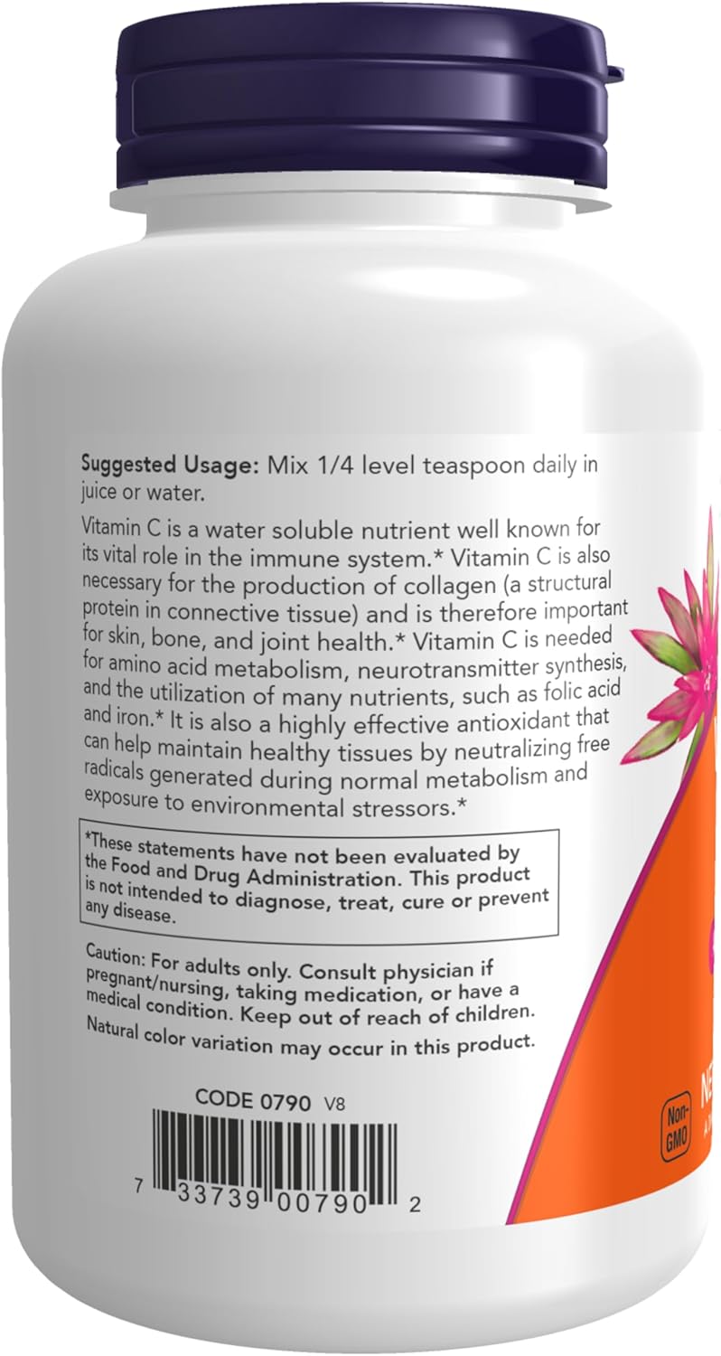 Suplementos NOW Foods, Cristales de Vitamina C en Polvo, Antioxidante, 8 oz