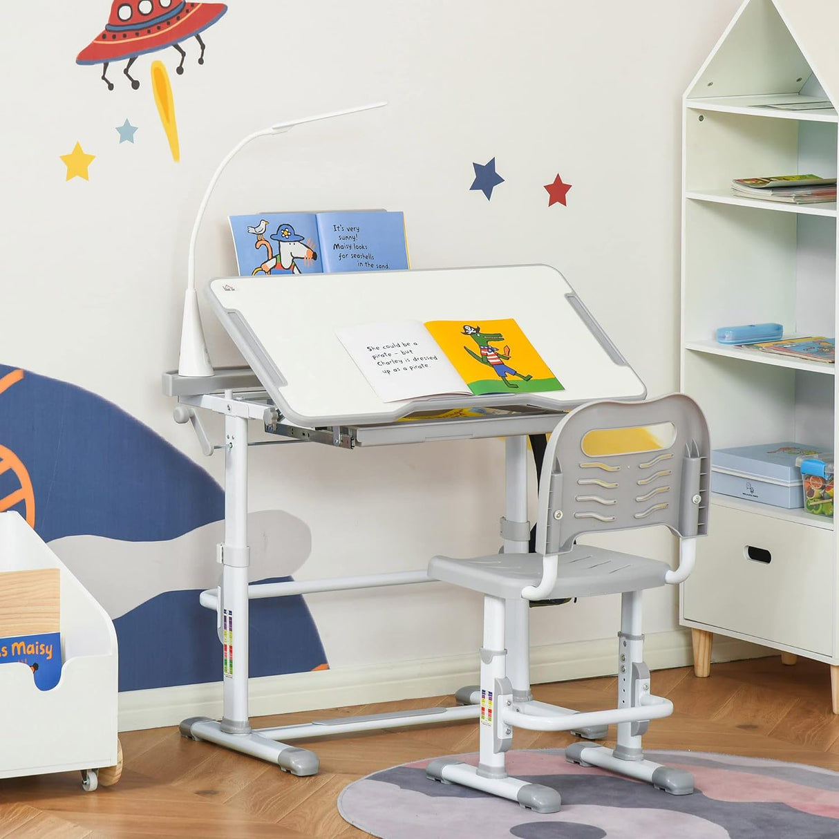 Escritorio y silla ajustables para niños con accesorios