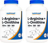 Nutricost L-Arginina y L-Ornitina 750mg 180 Cápsulas x2