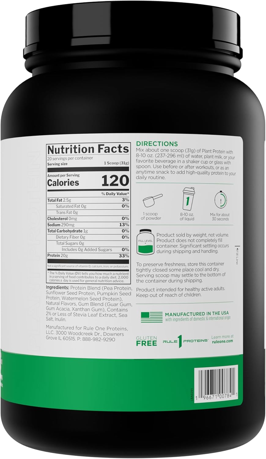 Proteína vegetal vegana sin gluten ni lácteos, 20g por porción