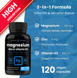 Suplemento de magnesio y zinc y vitamina D3 120 cápsulas