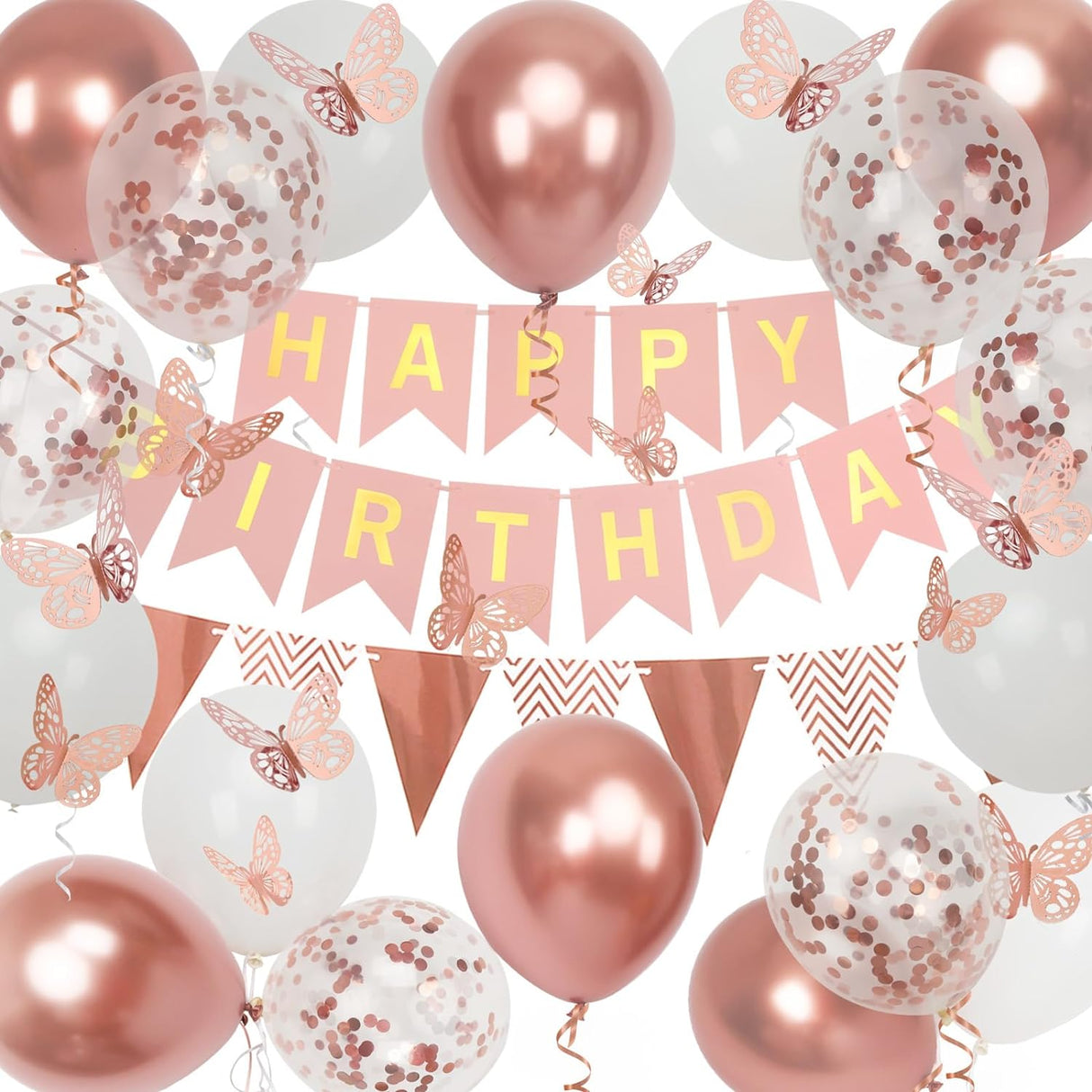 Decoración de Cumpleaños con Globos y Mariposas para Mujer y Niña