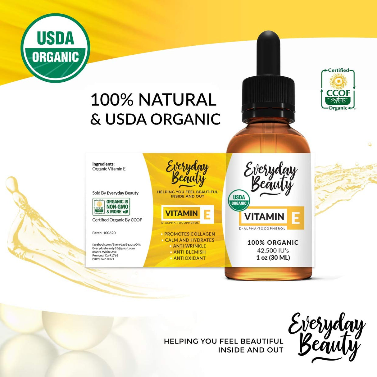 Aceite de Vitamina E Orgánico Puro  Reduce Arrugas y Manchas